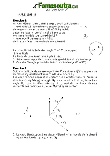 Sujet de Physique chimie ASECNA mars 1998 III