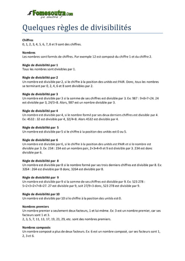 Quelques règles de divisibilité maths 3eme