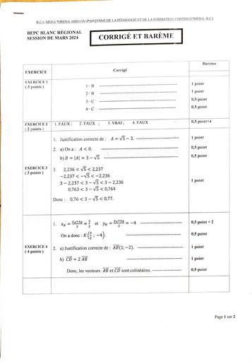 Barême Bac blanc 2024 Maths Tle A2 by Tehua