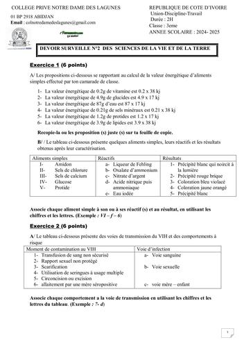 SUJET 3ième DEVOIR d'SVT  aliment + sida +grsse CPNDL by TEHUA