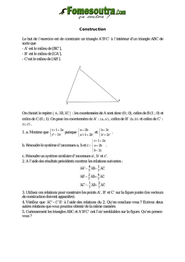 Construction d'un triangle à l’intérieur d’un triangle - Maths niveau 2nd C