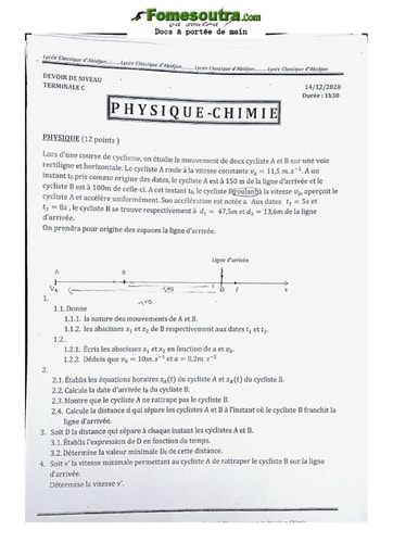 Collection de Sujet de Physique-Chimie 2020 Lycée Classique Abidjan