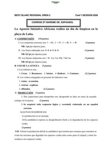 BEPC BLANC 2026 DRENA ABIDJAN 2 SUJET ESPAGNOL (BAREME) by TEHUA