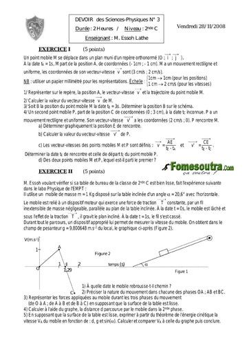 Devoir (3) de Physique-Chimie 2nde C - EMPT Bingerville