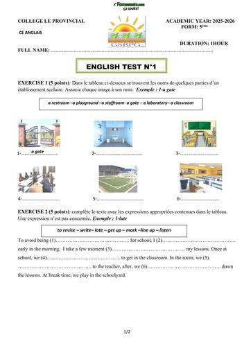 ENGLISH TEST 1 LEVEL 5ème UNIT 1 by TEHUA