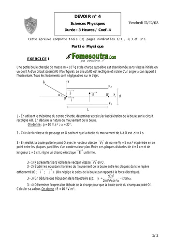 Devoir (6) Physique-Chimie niveau Terminale D - EMPT Bingerville