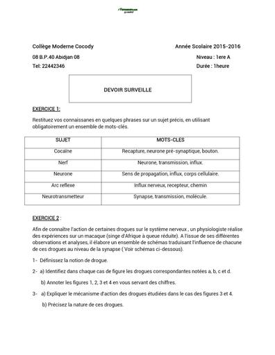 DEVOIR SVT NIVEAU 1ière A CMC SUJET+BAREME BY TEHUA