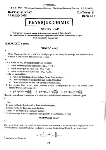 BAC 2025 Côte d'Ivoire SUJET+ BAREME PHYSIQUE CHIMIE SERIE C&E BY TEHUA