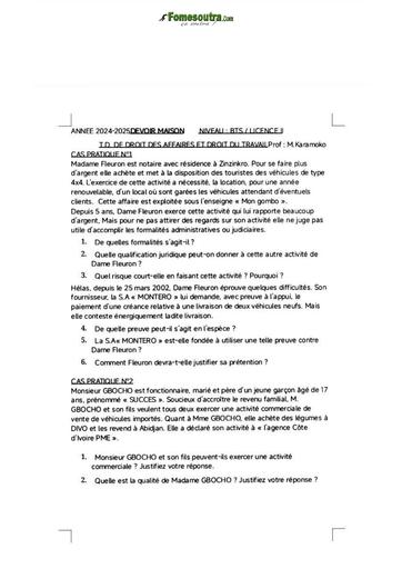 SUJET BTS DROITS D'AFFAIRES ET DROITS DE TRAVAIL BY TEHUA