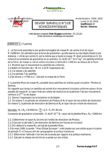 Devoir (11) de Physique niveau Terminale C