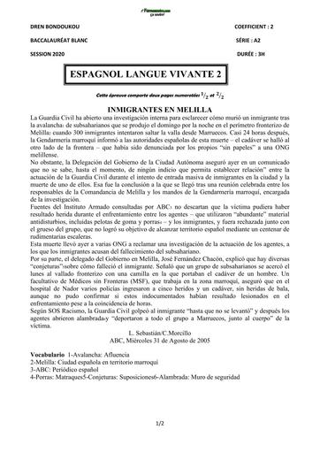BAC BLANC LV2 ESPAGNOL série A2 2020 DREN ABIDJAN 4 by TEHUA
