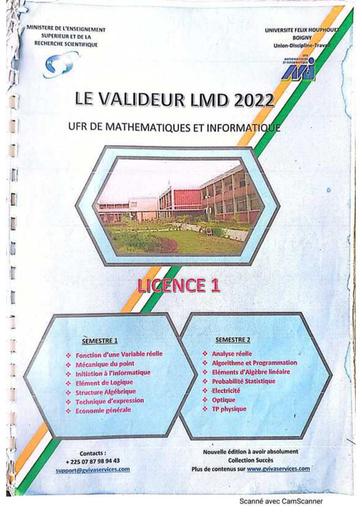 LE VALIDEUR LMD UFR MATHS INFO LICENCE 1 UFHB DE COCODY EDITION 2022 BY TEHUA