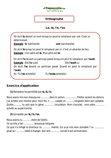 La, là, l’a, l’as - Cours CM1