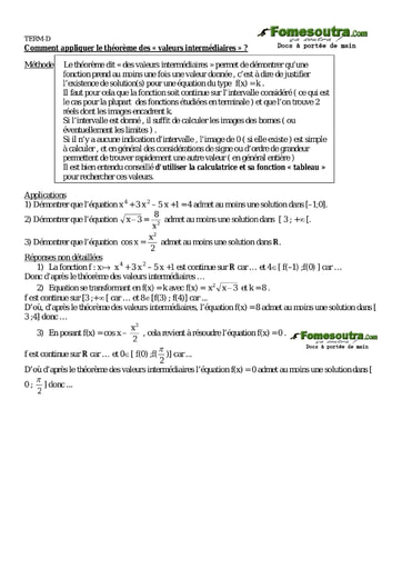 Comment appliquer le théorème des « valeurs intermédiaires » ?