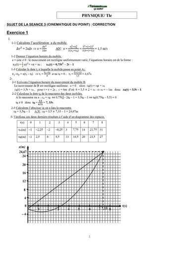 COURS DE VACANCES PHYSIQUE Tle CORRIGE SUJET 3 (CINEMATIQUE DU POINT) BY TEHUA