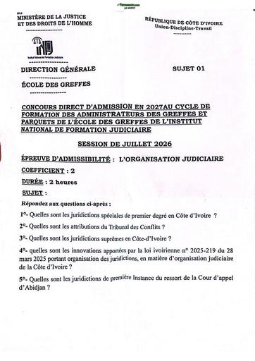 Concours Direct INFJ 2026 greffés organisation judiciaire sujet 1 by TEHUA