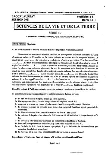 Bac session 2021 SVT+corro