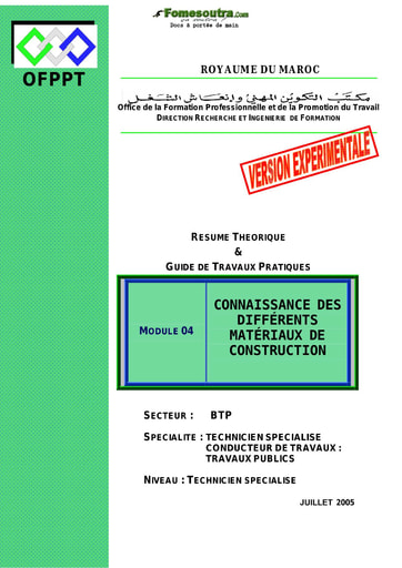 Connaissance des différents matériaux de construction - Cours de Génie Civil