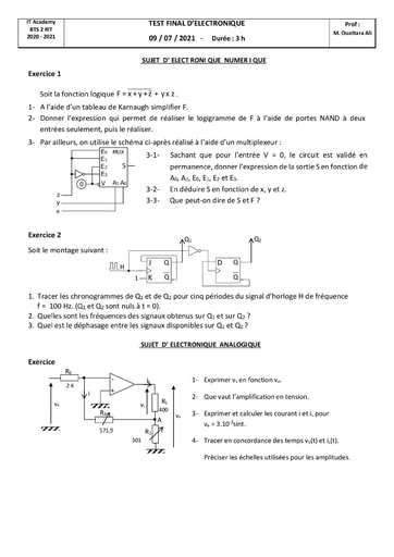 Sujet electronique Numerique Analogique RIT2 IT Academy 2020 2021