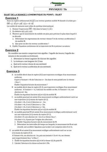 COURS DE VACANCES PHYSIQUE Tle SUJET 2 (CINEMATIQUE DU POINT) BY TEHUA