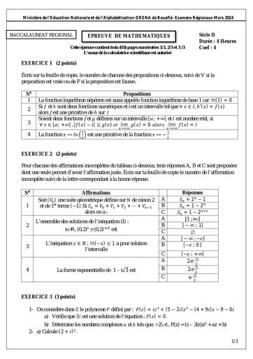 Bac blanc 2024 sujet Maths Série D dren Bouaflé by Tehua