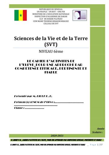 Cahier d'Activités 6ième SVT Sénégal by Tehua
