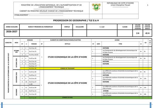 PROGRESSION 2026 27 GEOGRAPHIE TERMINALE G et H BY TEHUA