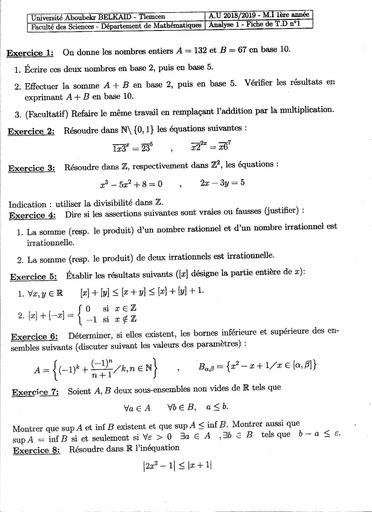 Analyse 1 Fiche 1 2018 2019 Corrige BY TEHUA