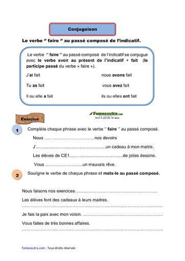 Le verbe ‘’ faire ‘’ au passé composé de l’indicatif - Cours CE1