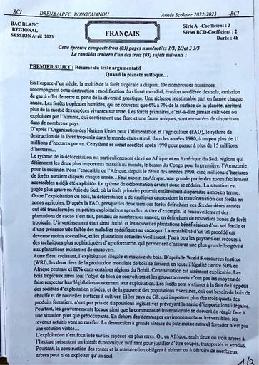 BAC BLANC 2023 BONGOUANOU toutes les matières