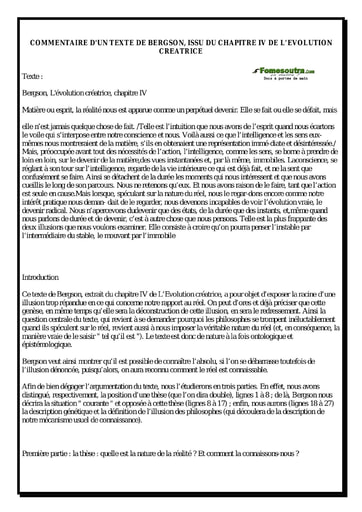 Commentaire d'un texte de Bergson, issu du chapitre IV de l'Evolution créatrice - Sujet corrigé de philosophie niveau Terminale