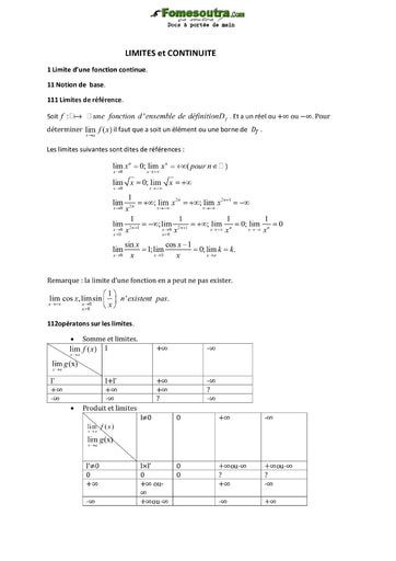 Limites et Continuité - Terminale C