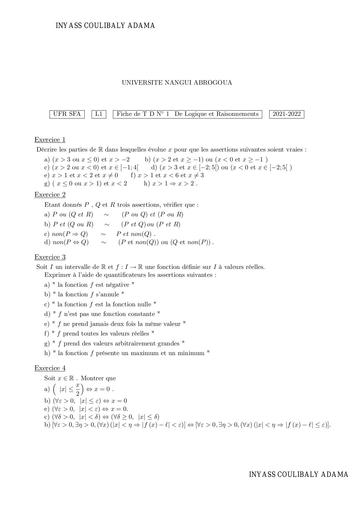 TD SFA  Logique et Méthode de raisonnement  by inyass