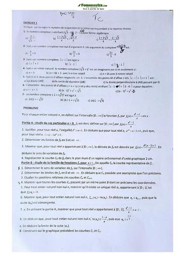 Devoir de Mathématique Terminale C Lycée Classique Abidjan 2021-2022