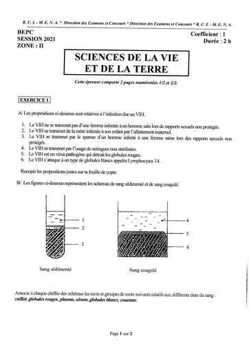 EPREUVE BEPC 2021 SVT ZONE 2 COTE D'IVOIRE by Tehua