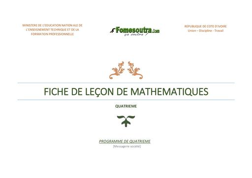 Fiche de leçon Maths 4ième BY TEHUA