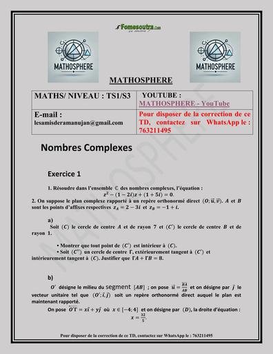 FICHE TD NOMBRES COMPLEXES Tle S BY TEHUA