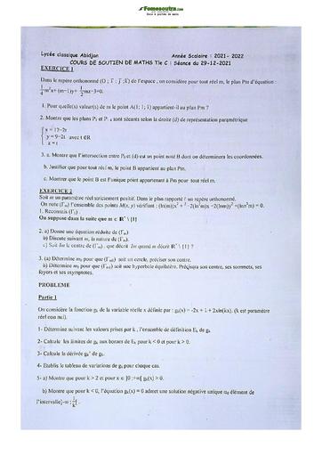 Devoir de Mathématique Terminale C Lycée Classique Abidjan 2022