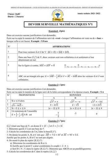 DEVOIR N°1 MATHS 2nde C LYCEE ALASSANE OUATTARA DE GB BY TEHUA