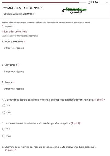 INFAS COMPO TEST MÉDECINE 1 (Pathologies médicales) By TEHUA
