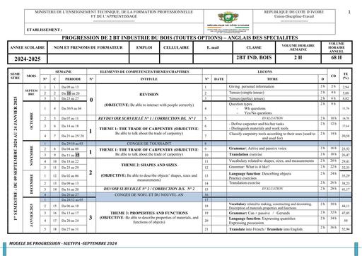 ANGLAIS   2 BT INDUSTRIE DU BOIS 2024 2025