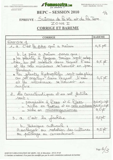 Corrigé de SVT BEPC 2010 zone 1