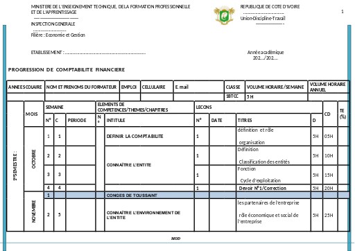 PROGRESSION COMPTABILITE FINANCIERE 1BTCC
