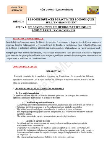 5ème G4 Les conséquences des méthodes et techniques agricoles sur lenvironnement