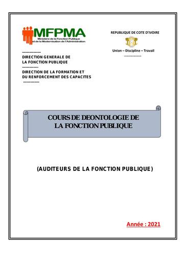 Cours DeDEONTOLOGIEDeLaFonctionPublique 2021