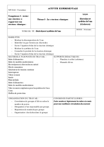 10 Electrolyse et synthese de l eau