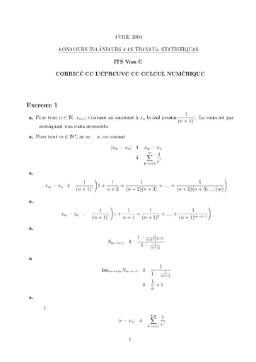 Corrigé Calcul numérique ITS A 2004 (ENSEA - ENSAE - ISSEA)