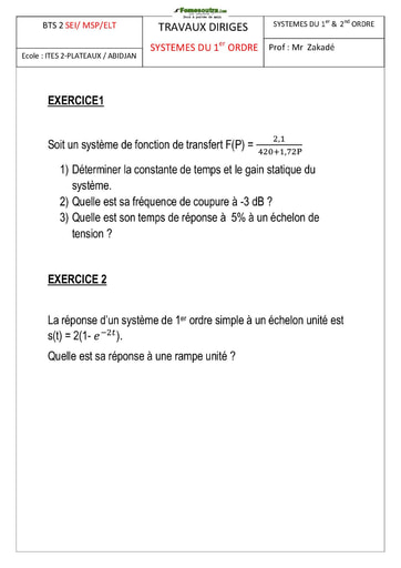 TD Système du Premier & deuxième ordre