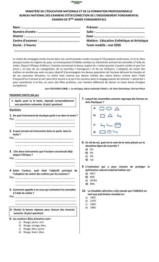 Modèle d'examen 2026 EEA 9e AF BY TEHUA