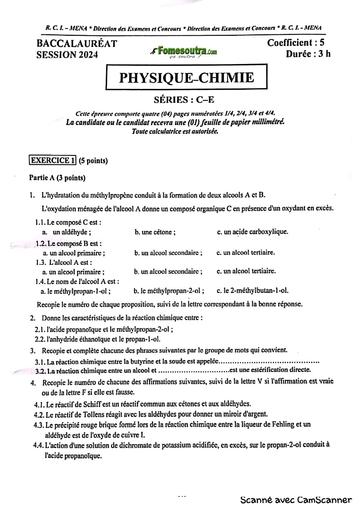 SUJET BAC 2024 PC SERIE C BY TEHUA